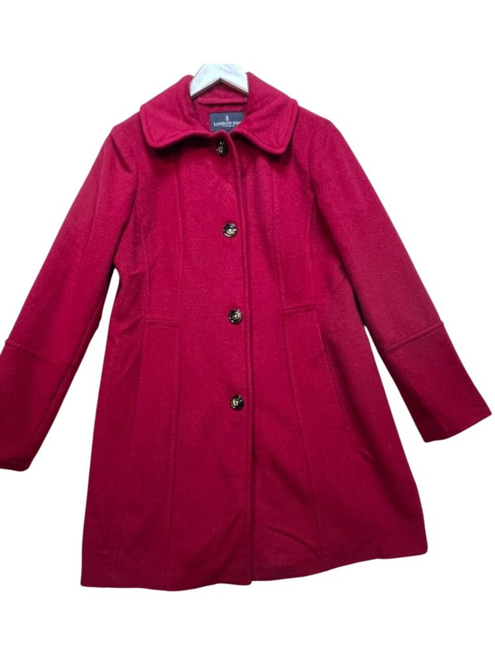 London Fog Women's Single Breasted Wool Blend Pea Coat Long Sleeve Size S Red